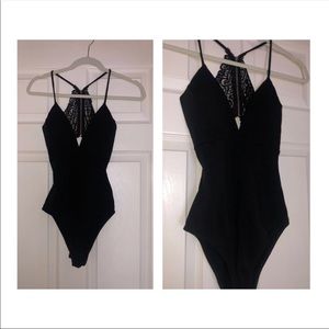 Black back lace body suit